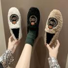 Crown Embroidered Furry Loafers