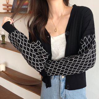 Argyle Cropped Cardigan Black - One Size