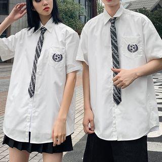 Couple Matching Short-sleeve Tie Neck Shirt / Shorts / Mini A-line Pleated Skirt