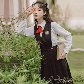 Set: Pleated A-line Overall Dress + Plain Shirt