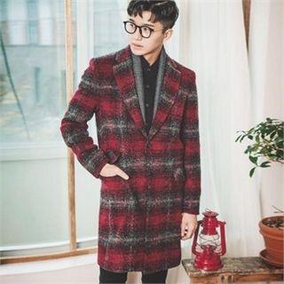 Notched-lapel Plaid Wool Blend Coat