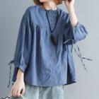 3/4-sleeve Bow-accent Shirt Blue - One Size
