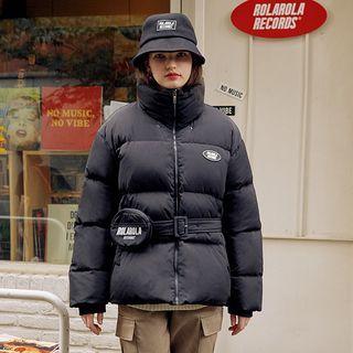 High-neck Puffer Jacket With Belt Bag Black - One Size