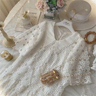 Collared Lace Short-sleeve Mini A-line Dress