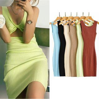 Sleeveless Cut-out Ribbed Knit Sheath Dress