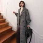 Puff-sleeve Checked Long Coat