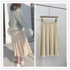 High Waist Midi Knit Pleated Skirt