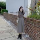 Slit-hem Checked A-line Skirt Brown - One Size