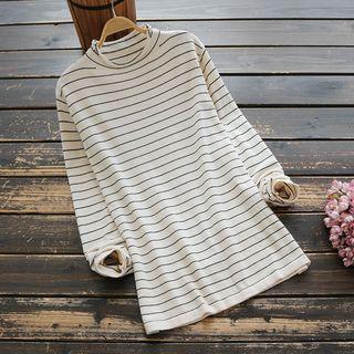 Striped Mock-turtleneck Long-sleeve T-shirt