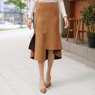 Asymmetric-hem Faux-suede Long Mermaid Skirt