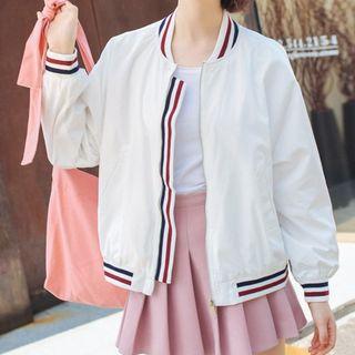 Contrast Striped Baseball Jacket White - One Size