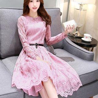 Long Sleeve A-line Lace Dress