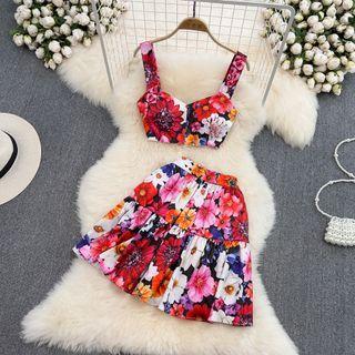 Set: Floral Crop Camisole + Mini Skirt