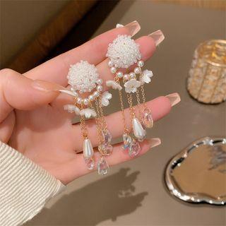 Faux Pearl Faux Crystal Fringed Earring 1 Pair - Crystal Tassel - White - One Size