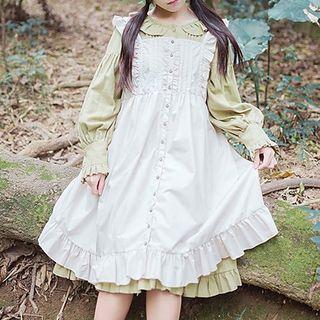 Long-sleeve Ruffle Trim A-line Dress / Ruffle Jumper Dress