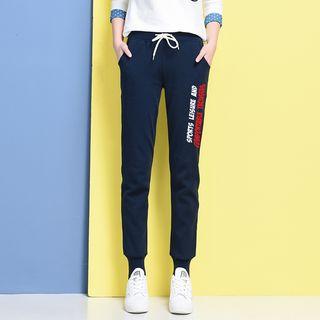 Drawstring Gather-cuff Lettering Sweatpants