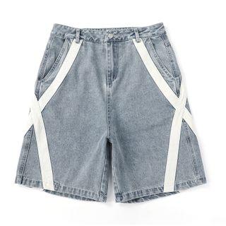 Cross Lining Wide-leg Denim Shorts