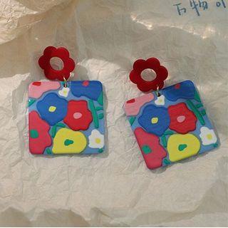 Floral Drop Earring 1 Pair - Red & Blue & Yellow - One Size