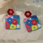 Floral Drop Earring 1 Pair - Red & Blue & Yellow - One Size