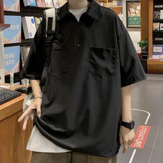 Short-sleeve Plain Polo Collar Shirt