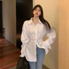 Plain Loose-fit Long Blouse White - One Size