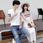 Couple Matching Printed Short-sleeve T-shirt / Fringed Tank Dress