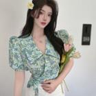 Puff-sleeve Collar Floral Blouse
