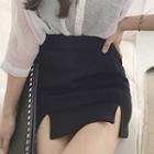 Slit Mini Fitted Skirt Black - One Size