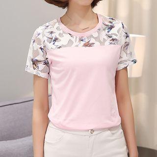 Lace Panel Short Sleeve Top