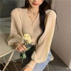 Puff-sleeve Chiffon Panel Cardigan