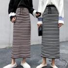 Straight Cut Striped Midi Knit Skirt