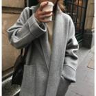 Shawl Collar Open-front Long Coat Gray - One Size