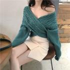 Off-shoulder Cable Knit Sweater / Asymmetric Mini A-line Skirt