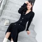Knitted Long-sleeve Sheath Dress