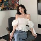 Off-shoulder Ruffle Trim Knit Top White - One Size