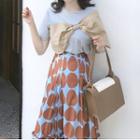 Bow Accent Short-sleeve T-shirt / Dotted Midi A-line Skirt