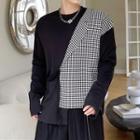 Mock Two-piece Long-sleeve Check Panel T-shirt