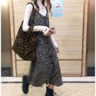Plain Turtle-neck T-shirt / Leopard V-neck Dress