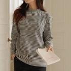 Mock-neck Napped Stripe Top