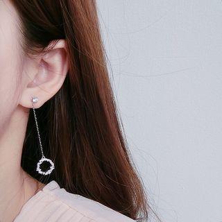 925 Sterling Silver Rhinestone Hoop Dangle Earring 1 Pair - Earring - Ring - One Size