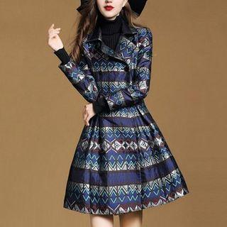 Long-sleeve Patterned Mini Coatdress