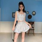 Floral-accent Cropped Tank Top / High Waist Puffy Shorts