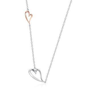 Left Right Accessory - 9k/375 Rose And White Gold Heart Necklace 16