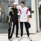 Couple Matching Contrast Letter Trim T-shirt / Sweatpants