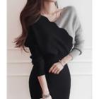 Color-block Wrap-front Knit Dress Gray - One Size