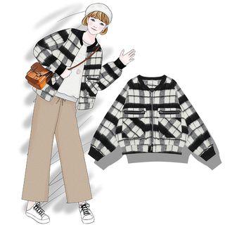 Plaid Zip Jacket Plaid - Black & White - One Size