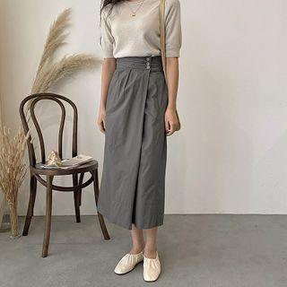 Button-accent Maxi Wrap Skirt