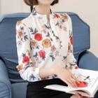 Floral Print Stand-collar Long-sleeve Top