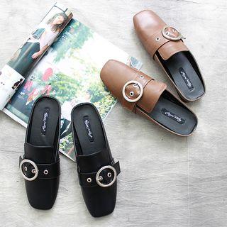 Faux-leather Buckled Mules