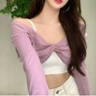 Long-sleeve Twist-front Crop Top / Cropped Camisole